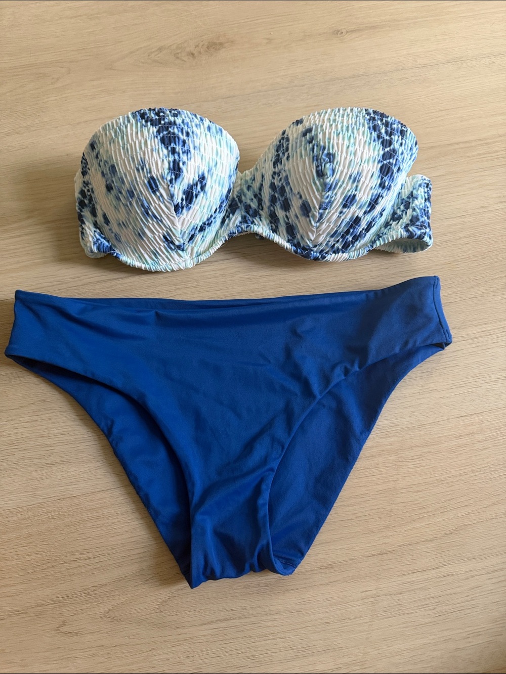 Victoria's Secret Blue Printed Strapless Bikini Set